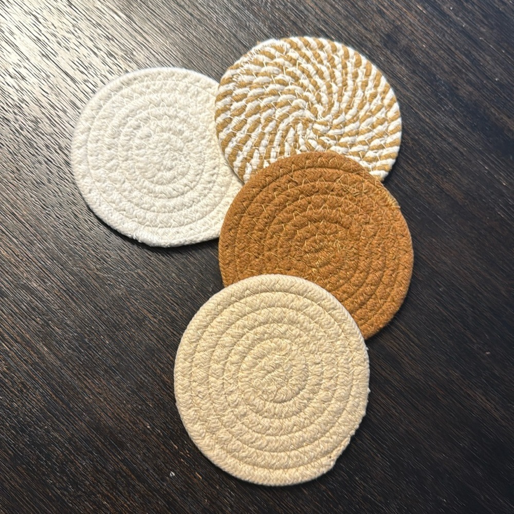 Cute boho chic home decor coasters neutral colors set of 4​
